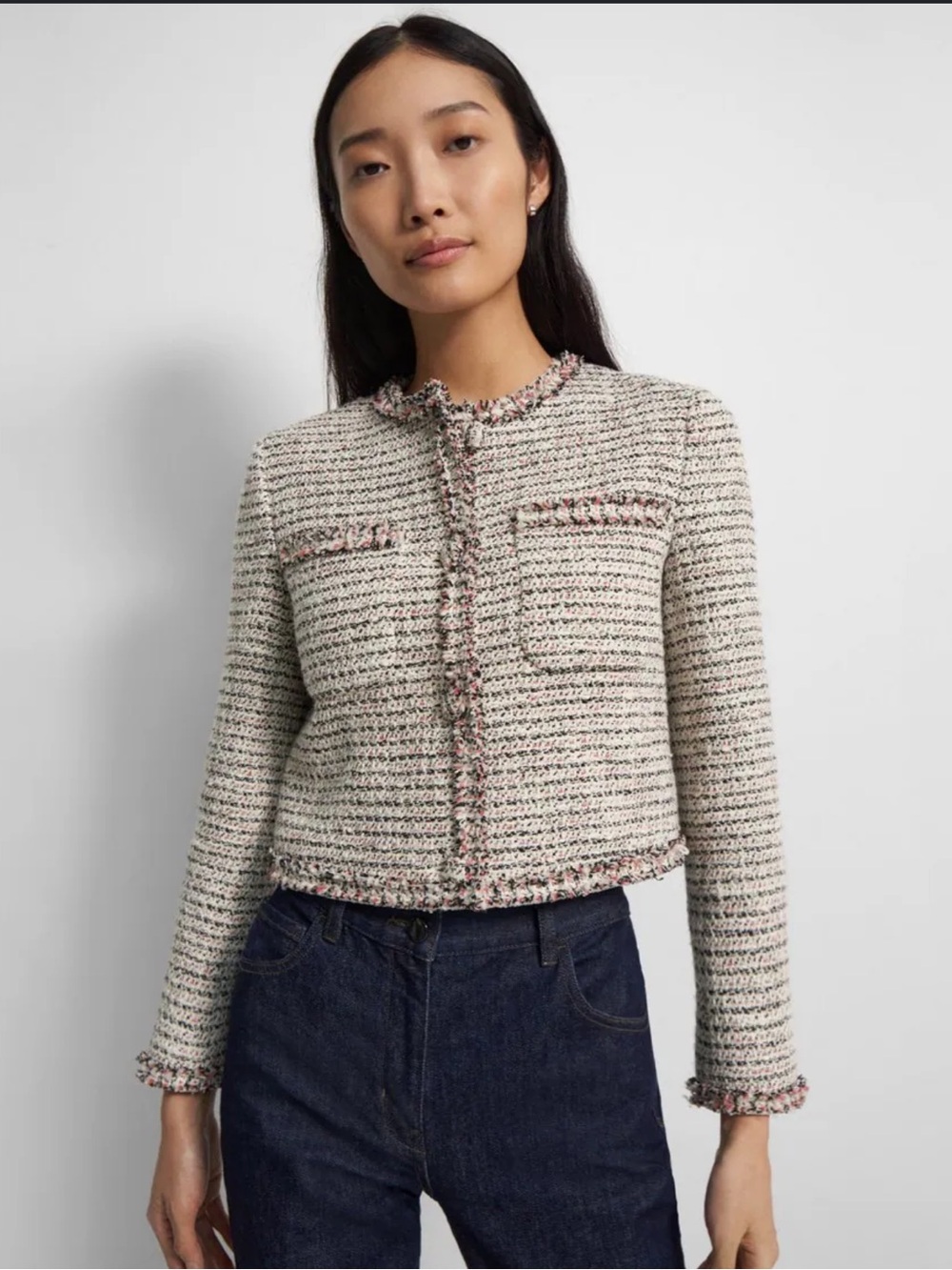 Theory Preston Tweed Cropped Jacket Bouclé Multi-Color Size 6